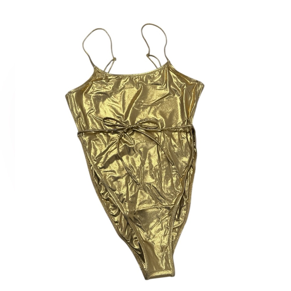 Monica Hansen Beachwear Galaxy Spaghetti Strap Wrap One Piece Light Gold BNWT